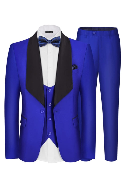 Modern Royal Blue Shawl Lapel 3-Piece Wedding Suit