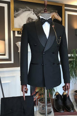 Fancy Black Double Breasted Shawl Lapel Wedding Men's Suit