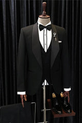 Formal Black 3-Piece Shawl Lapel Men's Wedding Suit