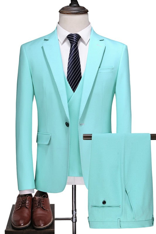 Blue Notched Lapel One-Button Suit for Men - Sophisticated Three-Piece Look