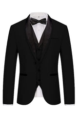 Formal Black 3-Piece Shawl Lapel Men's Wedding Suit