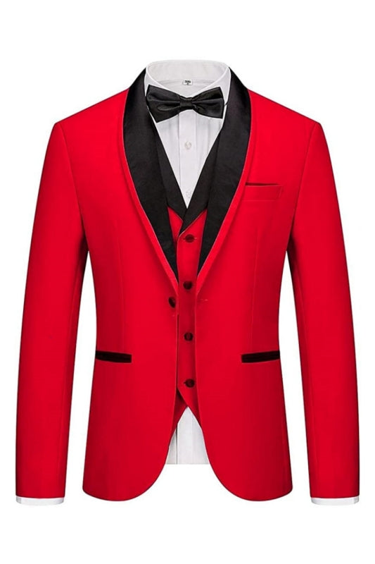 Fancy Red 3-Piece Shawl Lapel Men's Wedding Suit