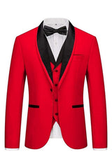 Fancy Red 3-Piece Shawl Lapel Men's Wedding Suit