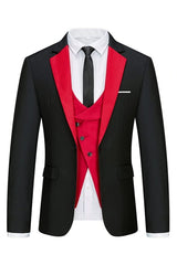 Black and Red Notched Lapel Prom Suit for Men