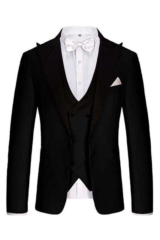 Black Peaked Lapel Business Suit for Men