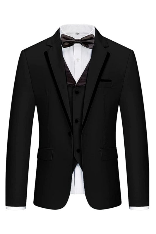 Black Three-Piece Notched Lapel Business Suit for Men