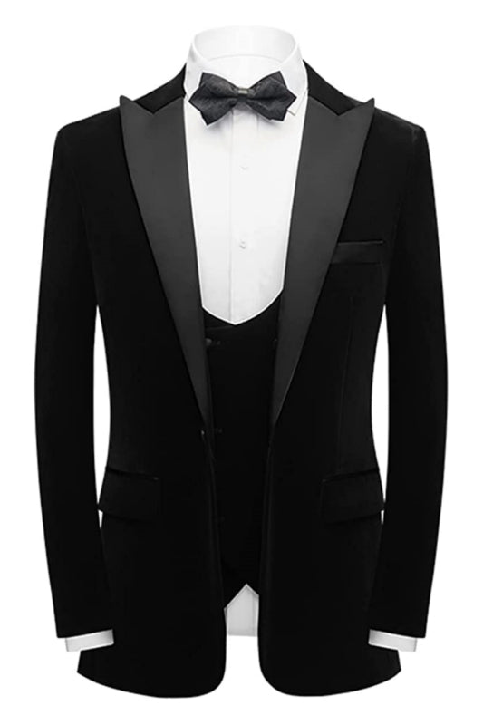 Black Velvet Three-Piece Prom Suit for Men