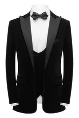 Black Velvet Three-Piece Prom Suit for Men