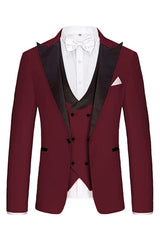 Burgundy Three-Piece Peaked Lapel Prom Suit for Men