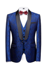 Royal Blue Three-Piece Jacquard Wedding Suit for Men