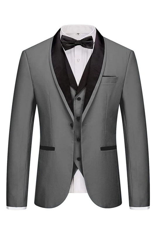 Gray Three-Piece Shawl Lapel Wedding Suit for Men