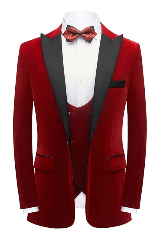 Modern Red 3-Piece Velvet Men's Prom Suit