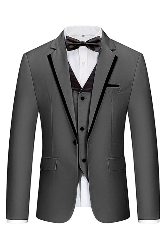 Black Three-Piece Notched Lapel Business Suit for Men