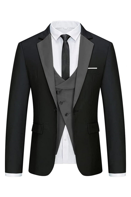 Chic Black 3-Piece Notched Lapel Business Suit for Men