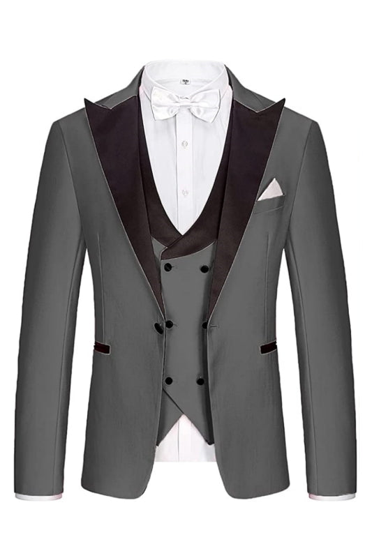 Bespoke Gray 3-Piece Peaked Lapel Business Suit