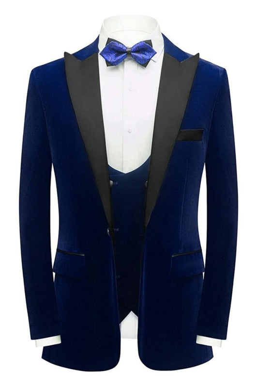 Fancy Navy Blue 3-Piece Velvet Men's Prom Suit