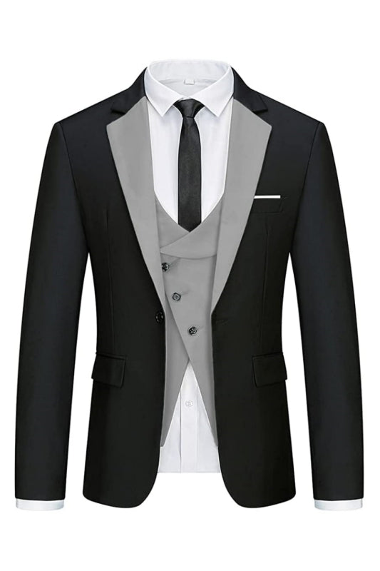 Modern Black and Gray 3-Piece Notched Lapel Men's Business Suit