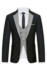 Modern Black and Gray 3-Piece Notched Lapel Men's Business Suit