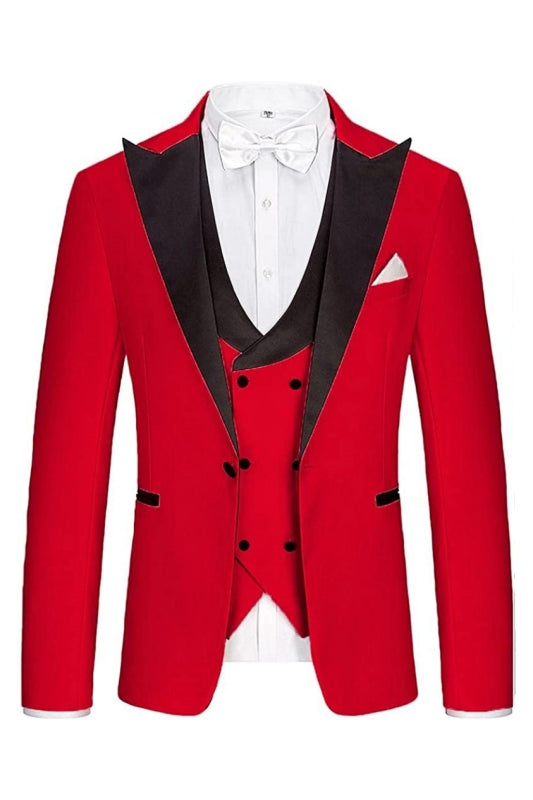 Modern Red Peaked Lapel 3-Piece Men's Prom Suit