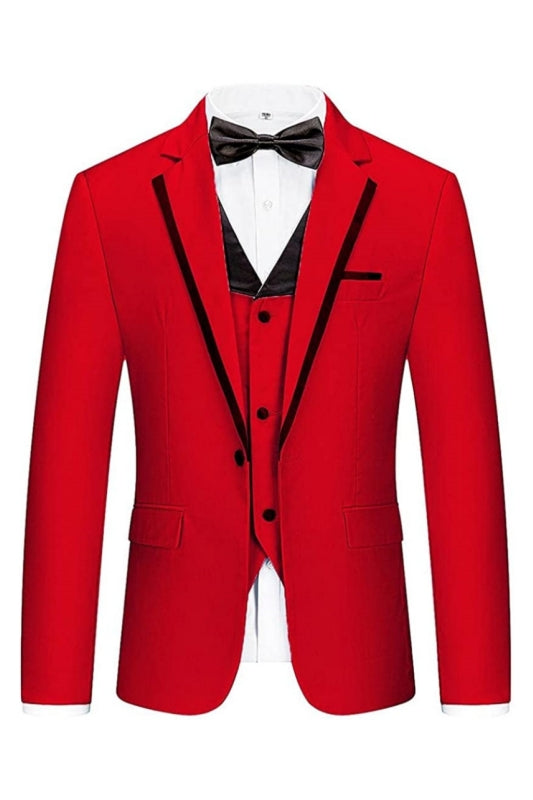 Chic Red Notched Lapel 3-Piece Men's Prom Suit