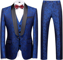 Royal Blue Three-Piece Jacquard Wedding Suit for Men