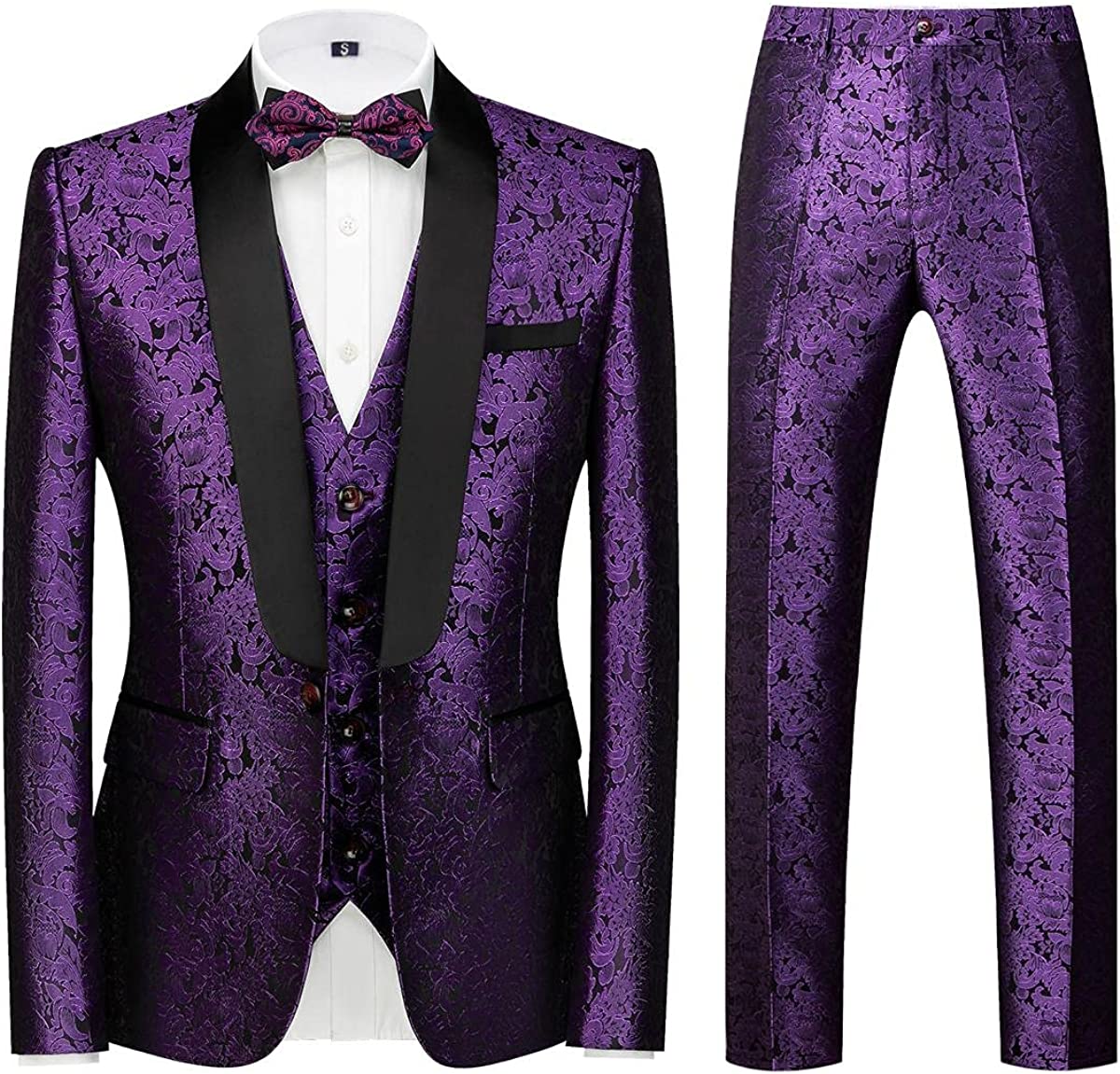 Modern Purple 3-Piece Jacquard Suit for Wedding