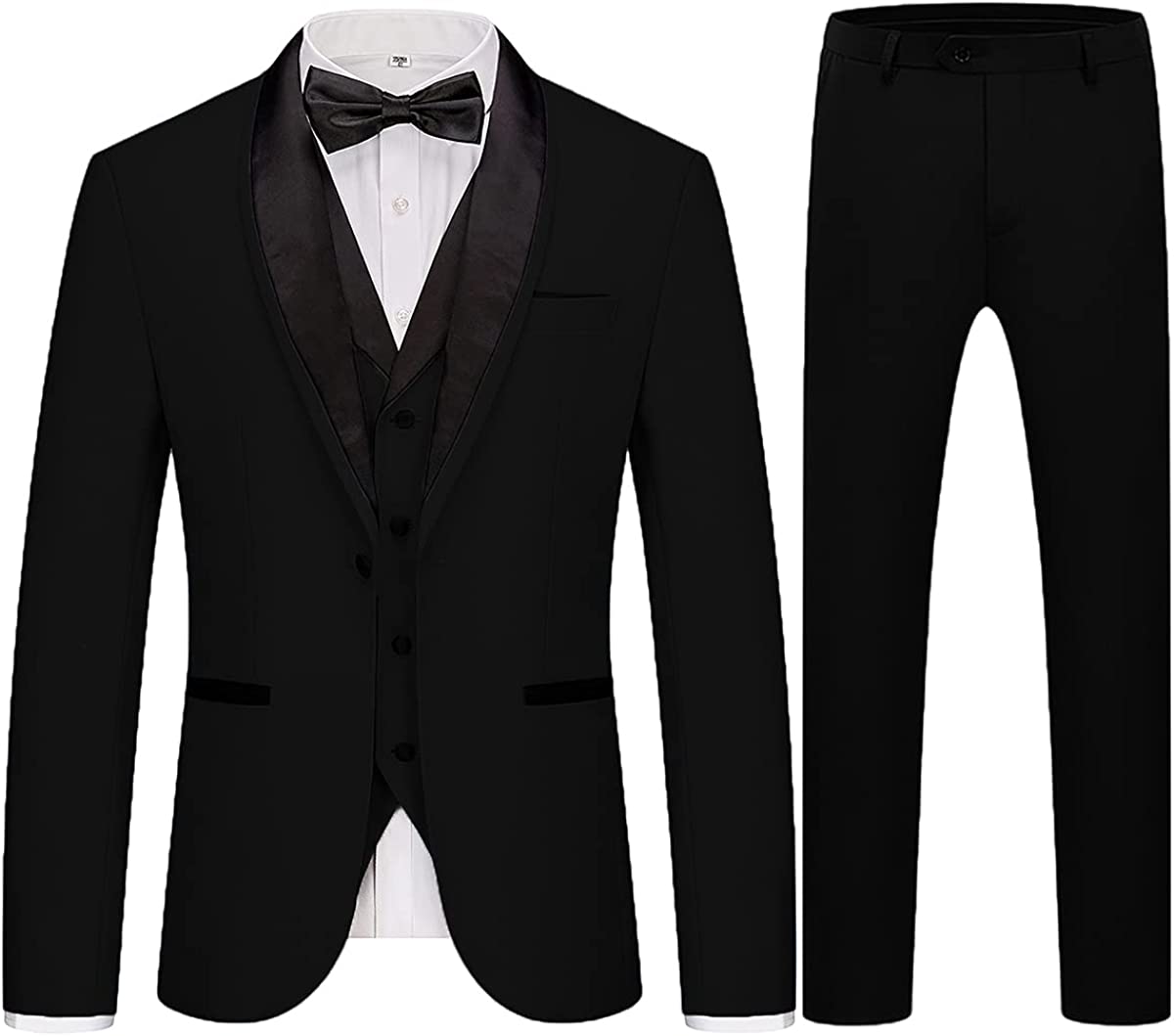 Formal Black 3-Piece Shawl Lapel Men's Wedding Suit