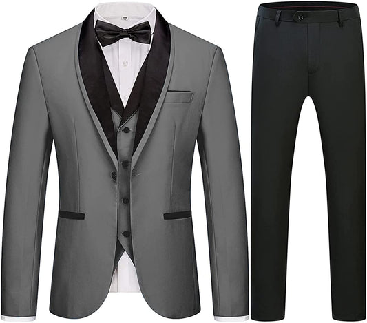 Gray Three-Piece Shawl Lapel Wedding Suit for Men