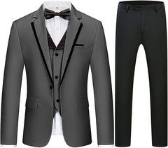 Black Three-Piece Notched Lapel Business Suit for Men