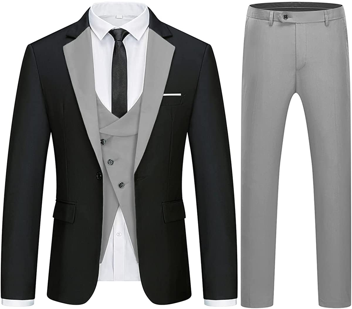 Modern Black and Gray 3-Piece Notched Lapel Men's Business Suit