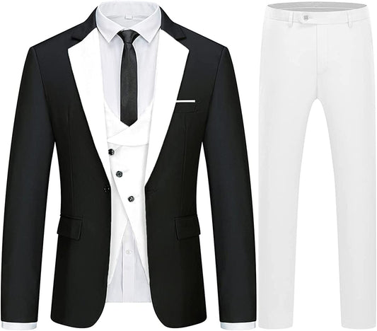 Fancy Black and White 3-Piece Men's Prom Suit