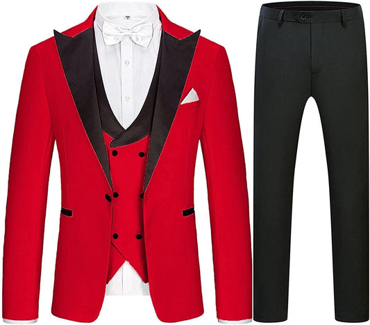 Modern Red Peaked Lapel 3-Piece Men's Prom Suit