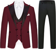 Burgundy Three-Piece Peaked Lapel Prom Suit for Men