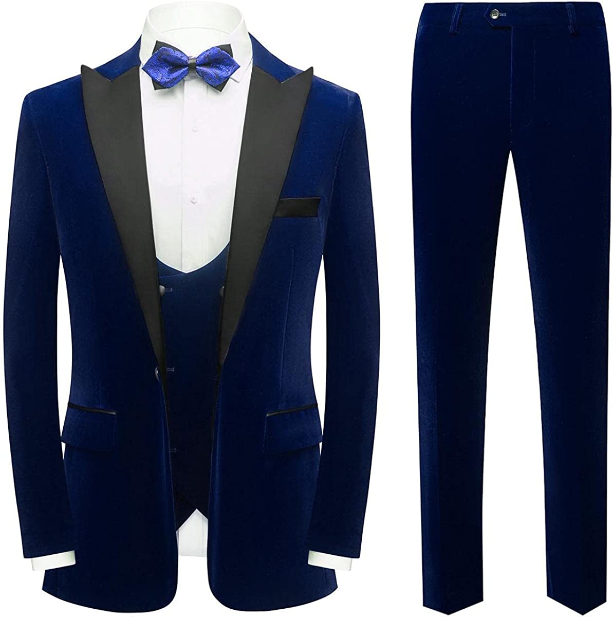 Fancy Navy Blue 3-Piece Velvet Men's Prom Suit