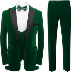 Chic Deep Green 3-Piece Velvet Men's Prom Suit