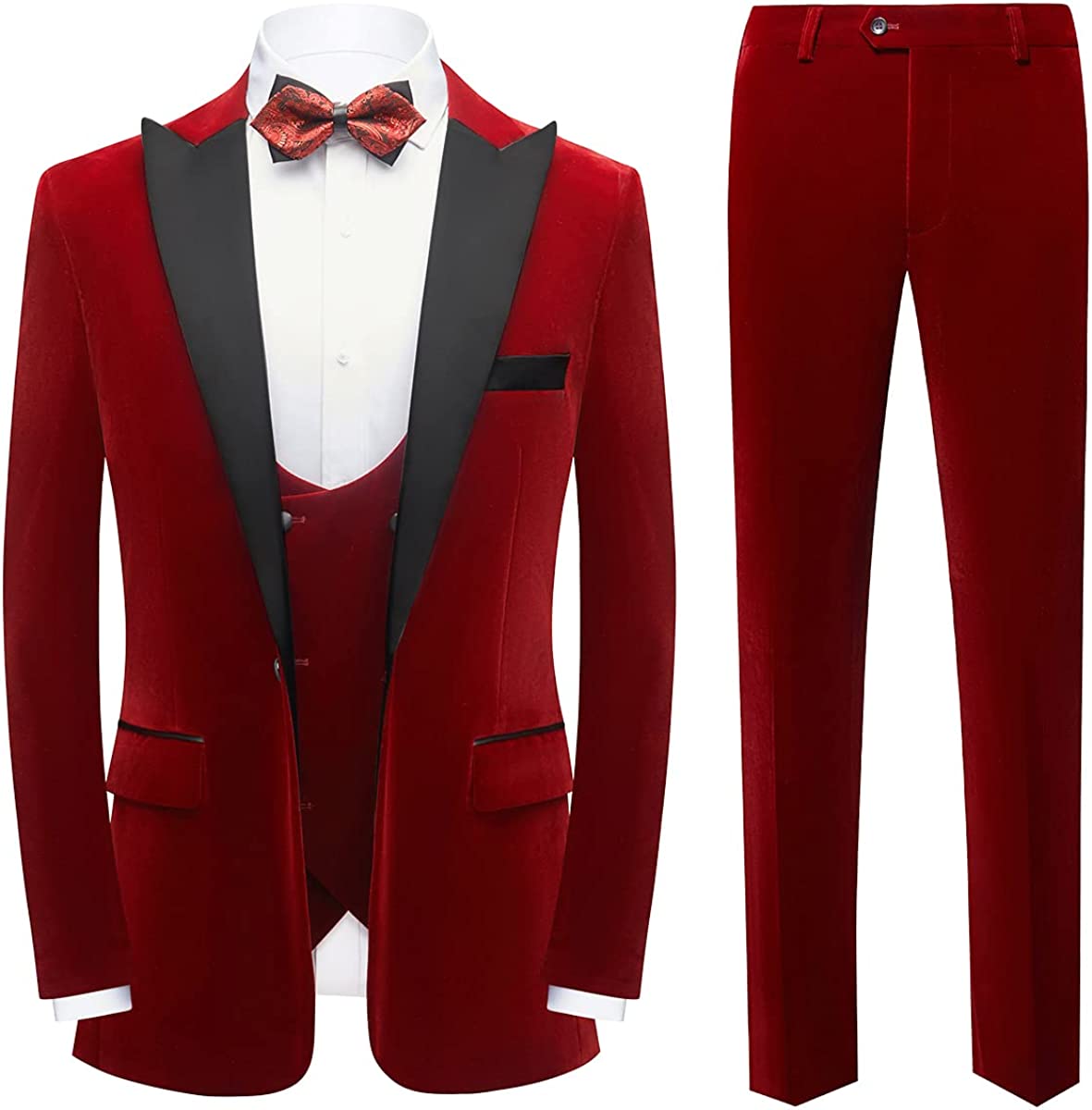 Modern Red 3-Piece Velvet Men's Prom Suit