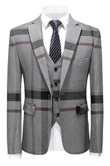 Gray Notched Lapel Three-Piece Bespoke Business Suit for Men