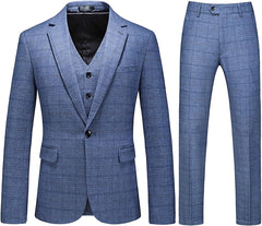 Light Blue Notched Lapel Three-Piece Business Suit for Men