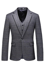 Gray Three-Piece Notched Lapel Business Suit for Men