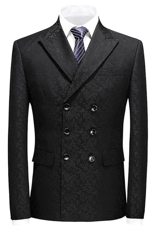 Black Double-Breasted Jacquard Prom Suit for Men