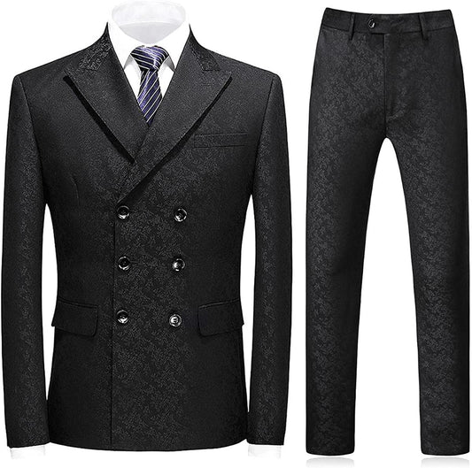 Black Double-Breasted Jacquard Prom Suit for Men