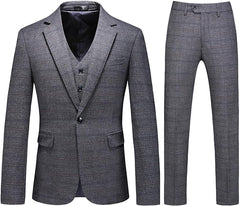 Gray Three-Piece Notched Lapel Business Suit for Men