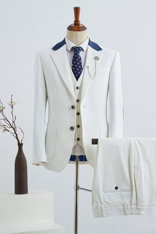 White Three-Piece Notched Lapel Prom Suit for Men