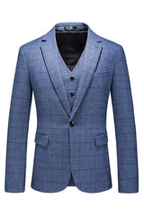 Light Blue Notched Lapel Three-Piece Business Suit for Men