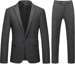 Gray Striped Peaked Lapel Business Suit for Men