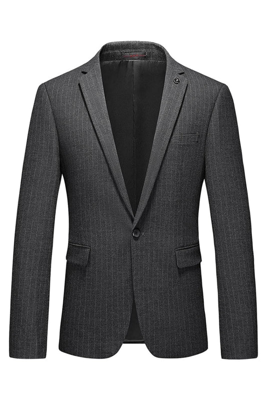 Gray Striped Peaked Lapel Business Suit for Men