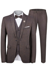 Light Coffee Three-Piece Notched Lapel Business Suit for Men