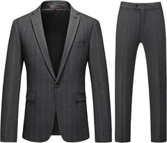 Gray Striped Peaked Lapel Business Suit for Men