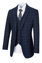 Navy Blue Three-Piece Notched Lapel Business Suit for Men