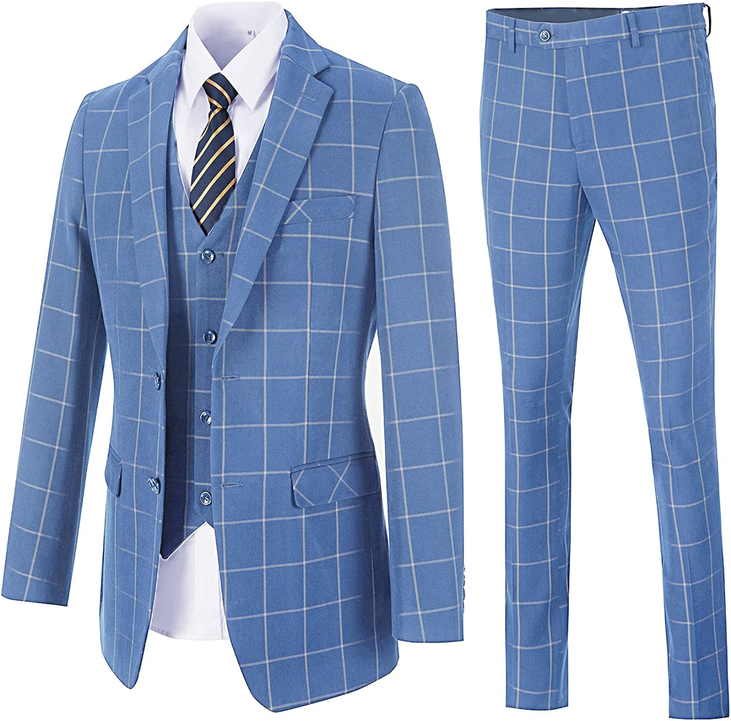 Light Blue Three-Piece Notched Lapel Business Suit for Men